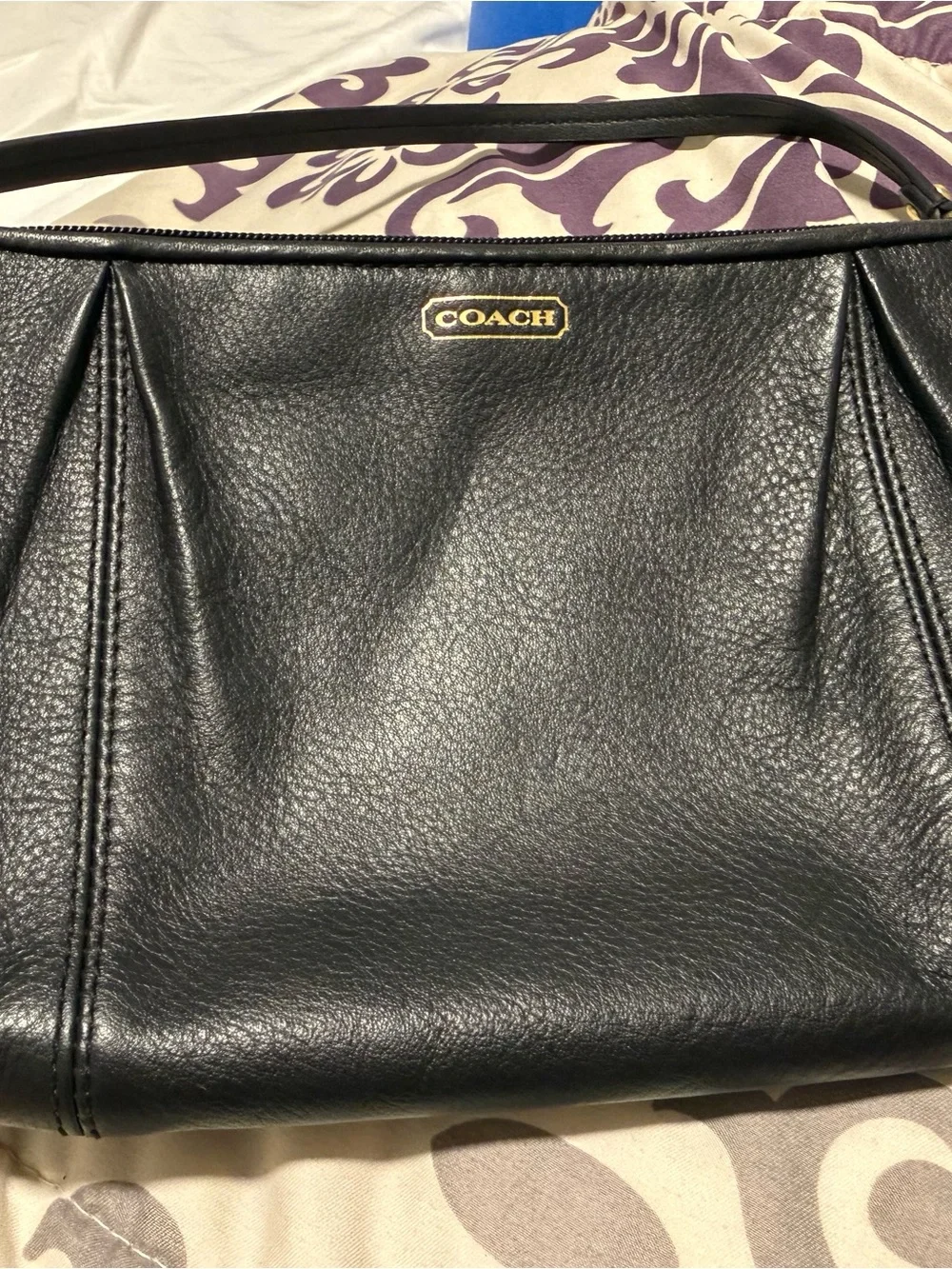 Coach Black Pebbled Leather Shoulder Tote with Gold Logo